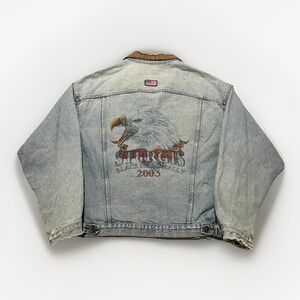 VTG Texas Wear Mens Thrashed Blue Sturgis 2003 Black Hills Rally Denim Jacket XL